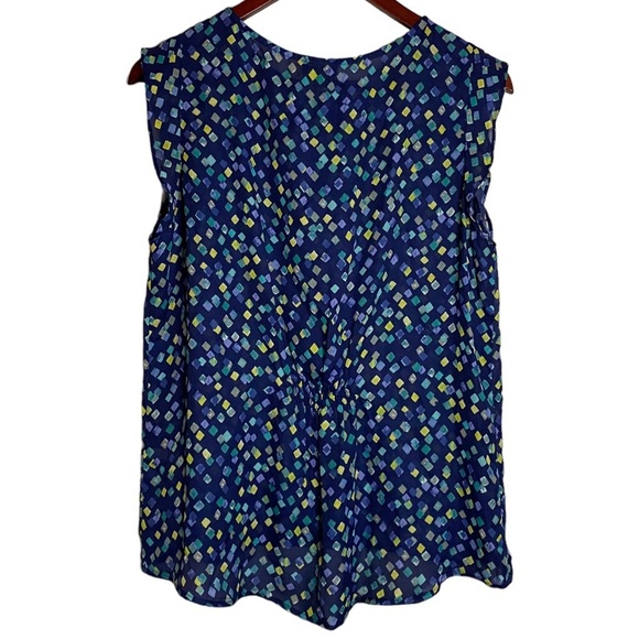 Tahari Arthur S Levine Abstract Geometric Print Blue Green Sleeveless Blouse M - Picture 2 of 16